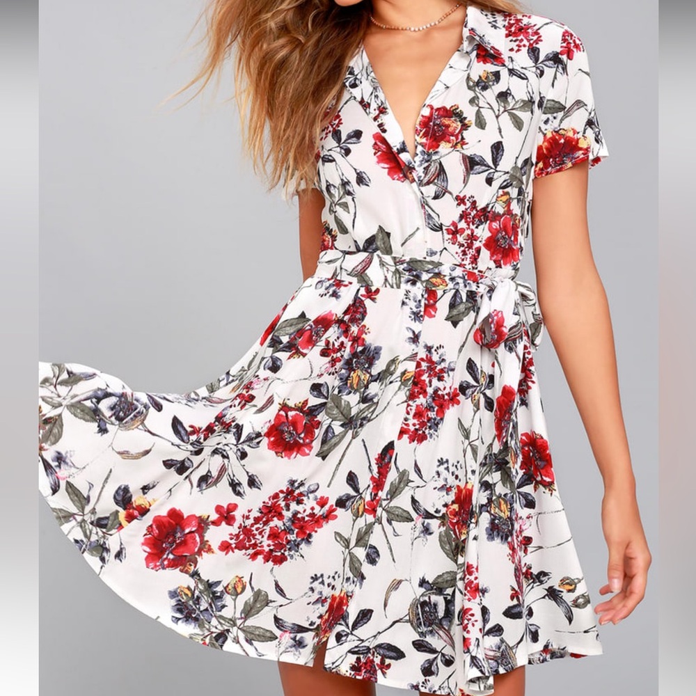 Lulu's Floral Mini Dress - Red and White